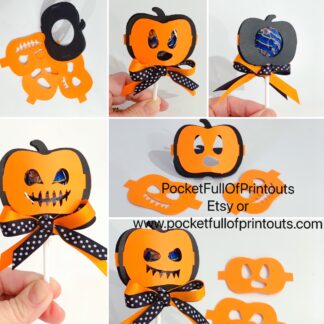 Halloween Pumpkin lollipop Holder SVG template with 3 interchangeable faces